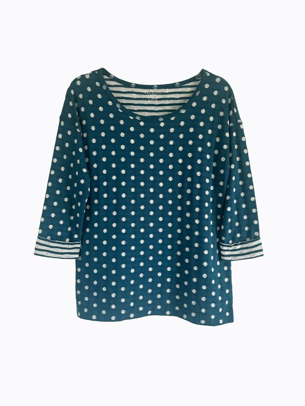 Teal Polka Dot Tee Top PS Aquamarine 3/4 Sleeve Coastal Grandma Preppy Twee Chic